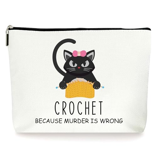 Crochet Bags Cute Cat Makeup Bag (093) | Crocheters Project Bags, Makeup Bag Cosmetic Travel Pouch for Crocheting Quilting - color: Crochet-093