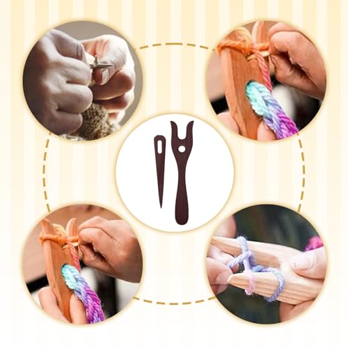 2 Pack Crochet Fork Tool Set, Knitting Fork Nalbinding Needle Kit, Brown | Wooden Weaving Tools for Bracelet Necklace Braided DIY Tools - color: Brown