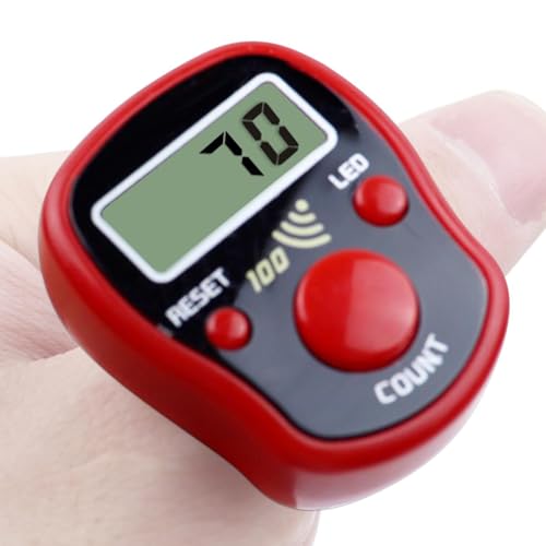 Hand Counter Clicker LED Digital Display Handheld | Finger Counter Clicker for Golf, Goods Counting, Running Laps, Knitting Rows, Participants, Game Scores, Coaching - color: Red