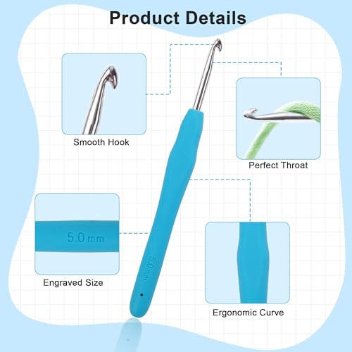 Crochetbox Crochet Hooks Set, 18 Size 0.5mm-10mm(P) Ergonomic Handles Crochet Hooks with Case for Arthritic Hands, Kintting Needle with Crocheting Tool for Crocheters - size: 18 Size(0.5~10mm)