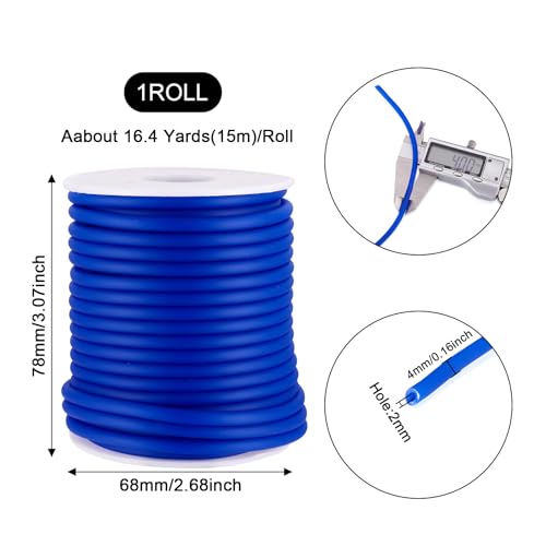 Beadthoven 4mm Hollow Pipe Rubber Tube Cords, 16Yards Barber Cord for Knitting Stitch Holder, Tubing Rubber Cord with Spool for Bracelet Jewelry Making DIY Crafts 2mm Hole - Blue - color: Blue, size: 4mm