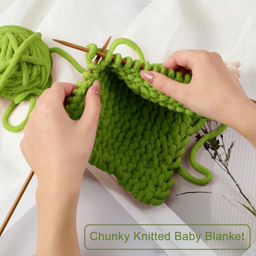 Chunky Chenille Yarn #6 Super Bulky Soft Fluffy Crochet | Easy care & beginner-friendly. Choose 0.66lb or 1.76lb. Perfect for blankets, hats, scarves, home decor. Machine washable. - color: Green, size: 1.76LB/569yds