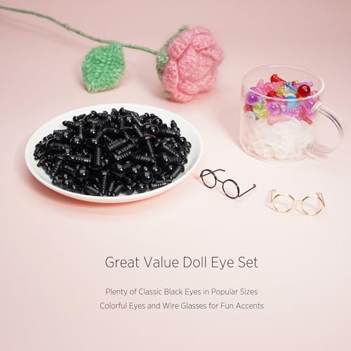 SEVENSUN 6-14mm Safety Eyes for Crocheting, Crochet Eyes for Crochet Animals, amigurumi Eyes for Crafts, Craft Doll Eyes for amigurumi Stuffed Animals Eyes, 412 pcs - size: 6-14mm