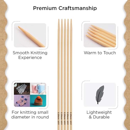 Knitter’s Pride Bamboo Luxe Double-Pointed Needles 8"" (20cm) – US Size 1 (2.25mm) - size: 2.25mm