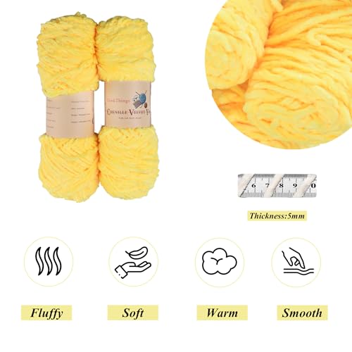 Chenille Yarn for Crocheting, Baby Blanket Yarns, Chunky Knitting Fluffy Velvet, Bulky 4 Pack 14OZ, 4 x 394FT, DIY Crafts Plush (Yellow) - color: yellow