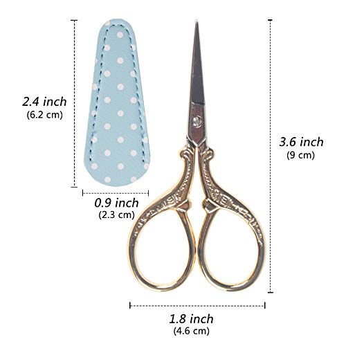 Embroidery Scissors with Leather Cover 3.6 inch Sewing Craft Sharp | Crochet Scissors for Fabric Cutting Paper Crafting Office Sewing Handicrafts Tool Small Sewing Scissors - color: Gold