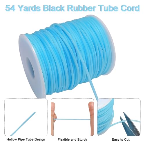 Hollow Rubber Tube Cord 54 Yards 2mm SkyBlue Stitch Keeper with 1mm Hole | Tubing Knitting Barber Cord Rubber Saver Hollow Rubber Pipe with Spool for Knitting Projects Jewelry Making Bead Creations - color: Skyblue