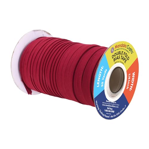 Mandala Crafts 55 Yds 1/4 Inch Burgundy Double Fold Bias Tape for Sewing | Machine Washable Binding Tape for Quilting, Hemming, Seams, Fabric Piping, All Fabrics & Denim, Indoor & Outdoor - color: Burgundy, size: 1/4 Inch 55 Yards