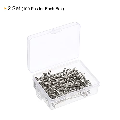 PATIKIL 1.77 Inch T-Pins, 200 Pack Stainless Steel Blocking Pin Needles for Modelling Crafts, Silver - size: 45mm