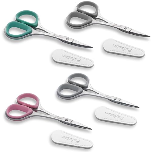 PAFASON Small Travel Sewing Embroidery Scissors Set Curve Straight Tip | Stainless Steel for Quilting Knitting Crafting Cross Stitch Crochet Thread Yarn Paper Detail Cutting Soft Rubber Handle - color: Green+pink+grey