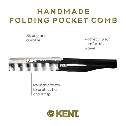 Kent 20T Black Graphite Handmade Folding Pocket Comb for Men, Fine Tooth Hair Comb Straightener for Everyday Grooming Styling Hair, Beard or Mustache, Use Dry or with Balms, Saw Cut, Made in England - color: Graphite, size: 3 Pack