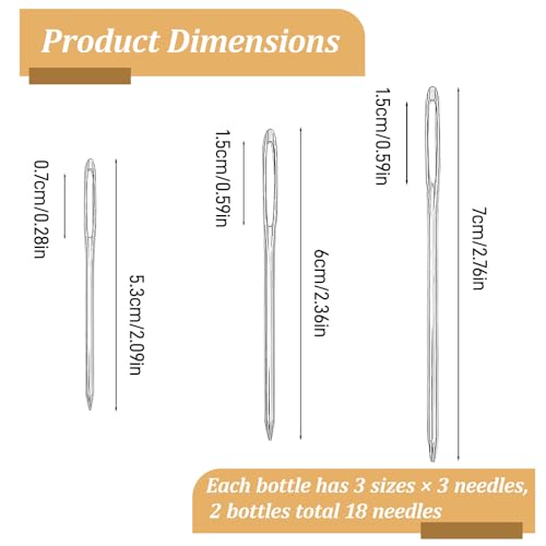 Large-Eye Blunt Stainless Steel Yarn Needles (18-Piece Set) – Easy-Thread Knitting, Sewing & Craft Finishing Needles with Storage Bottle