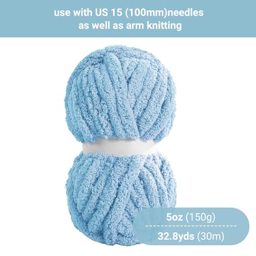 HOMBYS Sky Blue Chunky Chenille Yarn for Hand Knitting,Fluffy Soft Jumbo Yarn Crocheting,Super Bulky Big Yarn for Chunky Blanket,Large Thick Arm Knitting Yarn,8 Pack Plush Yarn - color: Sky Blue
