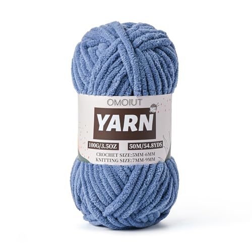 Fluffy Chunky Chenille Crochet Yarn, Baby Yarn for Crocheting Soft Blanket, Bulky Velvet Yarn (100g/54.8yds), Plush Amigurumi Yarn for Knitting Crafts, Scarves, Puzzle (Denim Blue) - color: Denim Blue