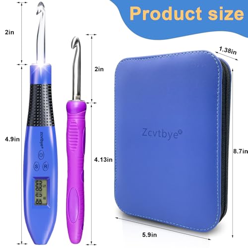 22 Size Crochet Hook Set with Light & Digital Counter, Ergonomic for Arthritic Hands, 2.0–14.0 mm Interchangeable Hooks, Rechargeable and Beginner-Friendly - size: 22 Crochet Hook