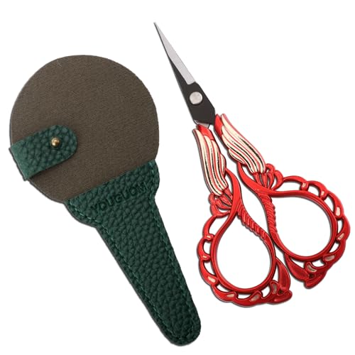 YOUGUOM Small Sewing Scissors, Sharp Detail Shears with Cover | Vintage Little Precision DIY Tool Kit for Crafting, Embroidery, Needlework, Cross Stitch, Thread, Paper Cutting, Red - color: Golden Red