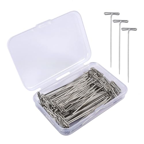 T Pins,50 Pack 2 Inch Sewing Pins for Blocking Knitting, Wig Making and Crafts, Modelling,Straight Pins T-Pins Stainless Steel Nickel Plated with Storage Box
