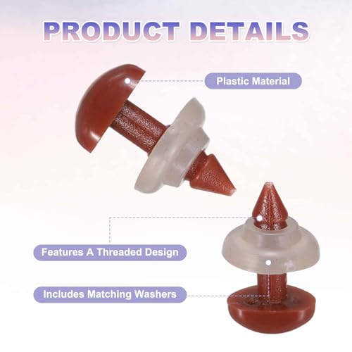 MECCANIXITY 100set 14mm Large Plastic Triangle Safety Noses Brown with Washer for Crochet Stuffed Animal Doll Craft Puppet Plush Toy Bear - color: Brown, size: 14mm