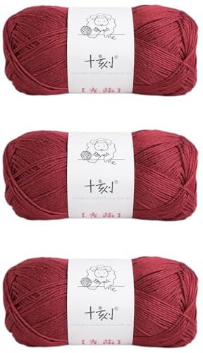Linen rayon lyocell blend yarn, superfine fingering weight (1), 150g/5.29oz (3 strands, 50g/230yds per strand)- 15 Cranberry - color: SM15-Cranberry