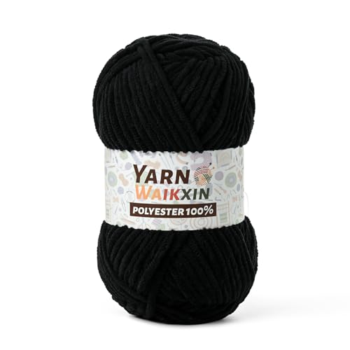 Soft Chenille Yarn for Crocheting, Fluffy Chunky Crochet Yarn for Baby Blanket, (1.76oz/65.6yds) Fuzzy Velvet Yarn for Amigurumi&DIY Puzzle、Crafts、Scarf(Black) - color: Black