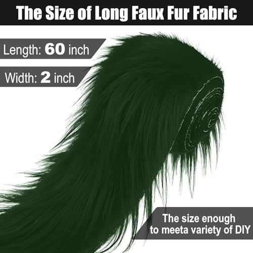 Dark Green 2x60Inch Faux Fur Shaggy Plush Faux Fur, Fabric Precut Strips Fluffy Fuzzy Faux Fur, Beard Miniature Dolls Rugs Mats Gift, Craft Beard Hair, Winter Halloween Christmas Costume Party Decor