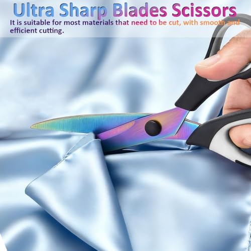 Titanium Coating Sewing Scissors Bundle, Professional Fabric Scissors Set, Ultra-Sharp Stainless Steel Blades, Ergonomic Handle, Great for Tailor, Embroidery, Craft (Colored) - color: Colored