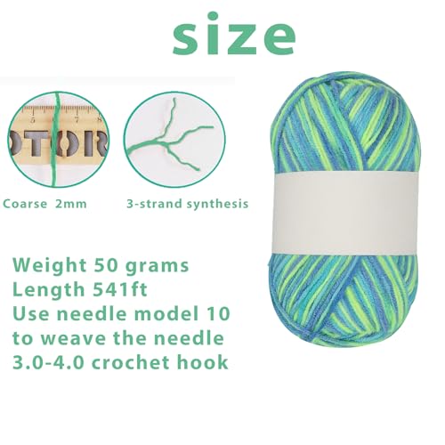 Threads for Knitting Yarn Crochet Yarn Rainbow for Crocheting Knitting Projects(Blue Wave Green) - color: Blue Wave Green