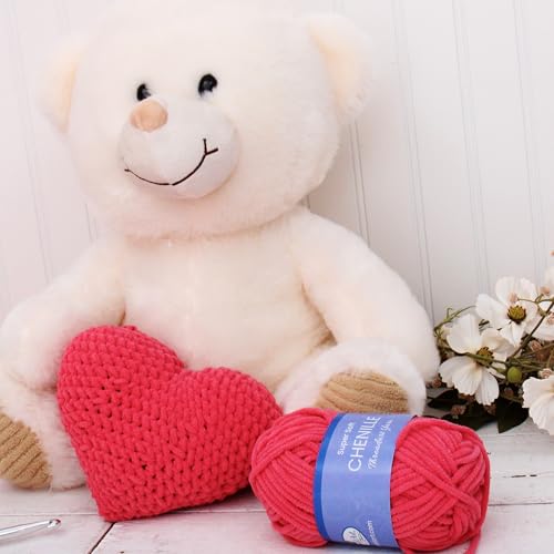 ThreadArt 3 Pack Chenille Yarn for Crochet, #5, Natural | Super soft plush chenille yarn for crochet, knitting, amigurumi, blankets and toys. Fluffy #5 weight, 50g/60yd skeins. - color: NATURAL, size: 3 PACK