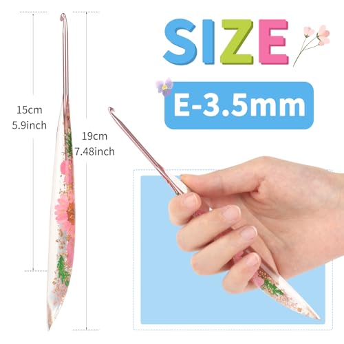 Coopay Crochet Hook, 3.5mm Ergonomic Crochet Hook with Floral Plastic Grips | Long Crochet Needles for Crocheting,Stylish and Unique, Ideal for Crocheting Blankets, Dolls, Shawls, Hats, Scarves (E-3.5mm) - size: E-3.5mm