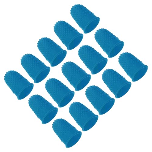 PATIKIL Rubber Finger Tips, 15 Pack Silicone Thumb Fingertip Protector Finger Cots Covers Guard Pads Thimble Grips for Office Counting Sewing, Blue M Size - color: Blue, size: 1.2x0.8inch（Medium）