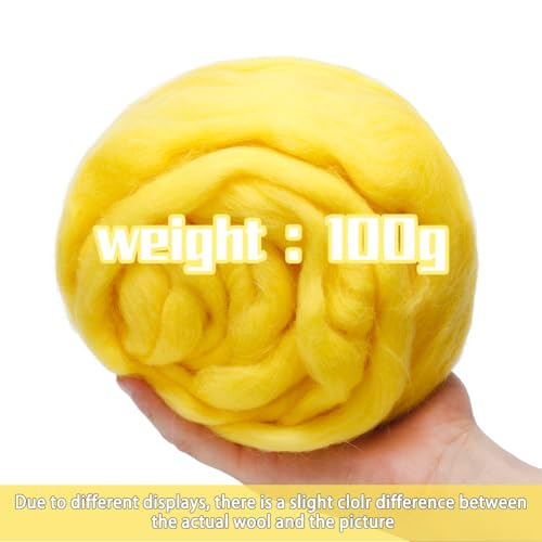3.53oz Needle Felting Wool Roving Wool for Felting Wool Felting Supplies | Bright Yellow Pure Wool Chunky Yarn Spinning Wool Roving for Needle Felting Wet Felting Diy Hand Spinning - color: bright yellow