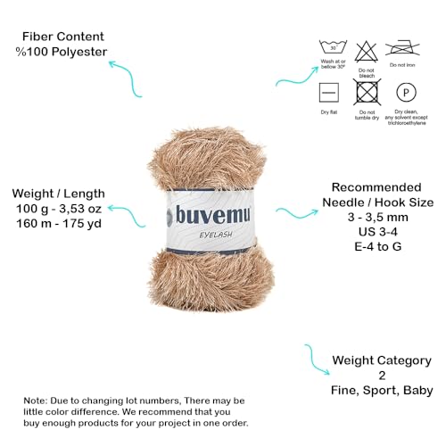 Eyelash Fun Fur Yarn 100 Gram (3.53 Ounces) 175 Yards (160 Meters) (Beige) - color: Beige, size: 1 Pack