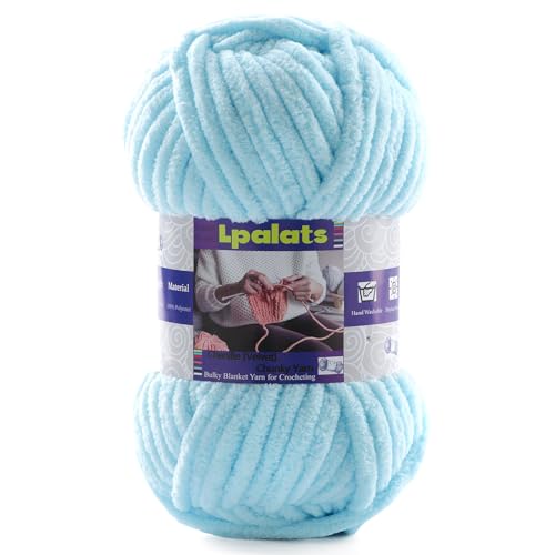 #6 Super Bulky Blanket Blue Yarn - Chunky Chenille Yarn for Crocheting | Baby Blanket Yarn (Each 3.5oz/100g, 71yds/65m) - Polyester - Thick Plush Fluffy Yarn for Crochet Amigurumi Blankets - color: Powder Blue