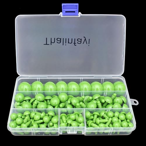 Thalinfayi 200pcs 10/15/24mm Safety Eyes and Washers for Amigurumi Crochet | Green Plastic Crochet Craft Eyes for Stuffed Plush Animals, Crafts, Crochet Doll DIY Making Supplies ; Neatly Sorted by Size - color: Green