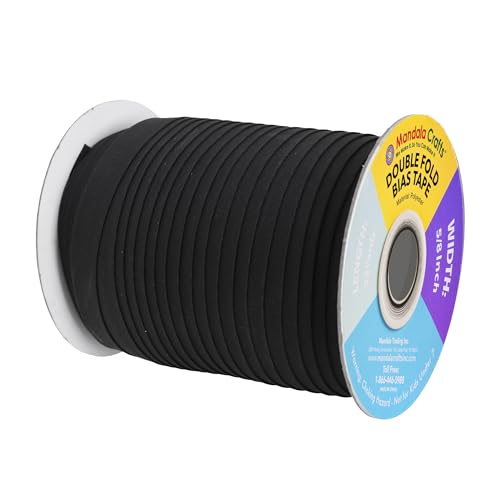 Mandala Crafts 55 Yds 5/8 Inch Black Double Fold Bias Tape for Sewing | Machine Washable Binding Tape for Quilting, Hemming, Seams, Fabric Piping, All Fabrics & Denim, Indoor & Outdoor - color: Black, size: 5/8 Inch 55 Yards