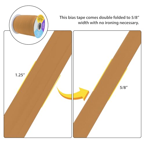 Mandala Crafts 55 Yds 5/8 Inch Camel Double Fold Bias Tape for Sewing | Machine Washable Binding Tape for Quilting, Hemming, Seams, Fabric Piping, All Fabrics & Denim, Indoor & Outdoor - color: Camel, size: 5/8 Inch 55 Yards