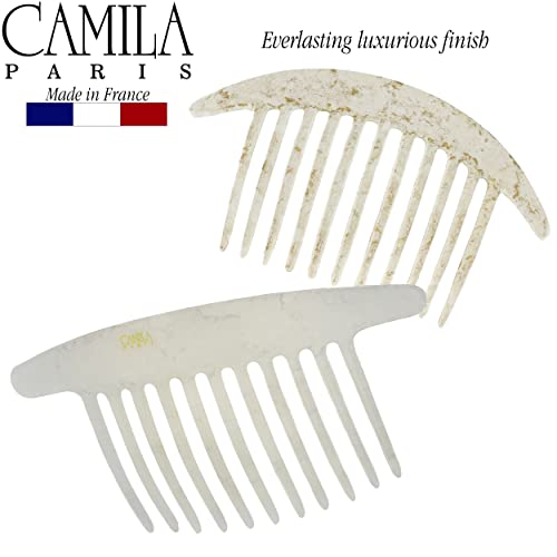 Camila Paris CP2940 French Hair Side Combs, White Pearl Interlocking Combs French Twist Hair Combs, Strong Hold Hair Clips for Women Bun Chignon Up-Do, Styling Girls Hair Accessories, Made in France - color: White
