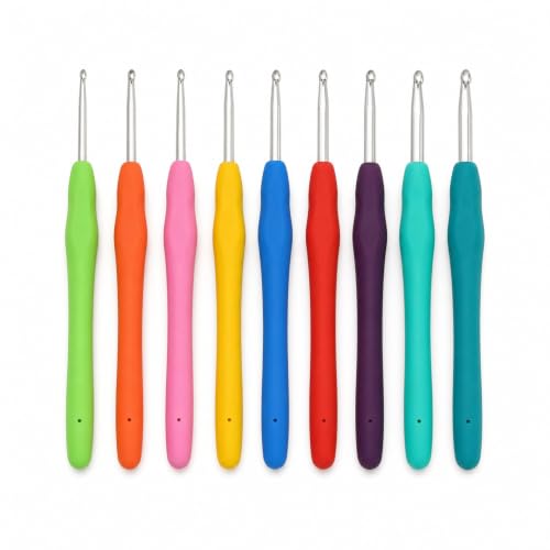 9 Pcs Ergonomic Crochet Hook Set, Soft Comfort Grip Handles, Smooth Knitting Needles for Beginner & Experienced Crocheters, Easy DIY Craft Tools