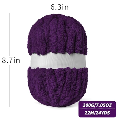 10 Pack Deep Purple Fuzzy Chunky Yarn for Hand Knitting, Bulky Thick Fluffy Chenille Yarn for Crocheting, 260yds/70.5oz Jumbo Crochet Yarns, Soft Chunky Knit Blanket Yarn for Crochet - color: 10 Deep Purple