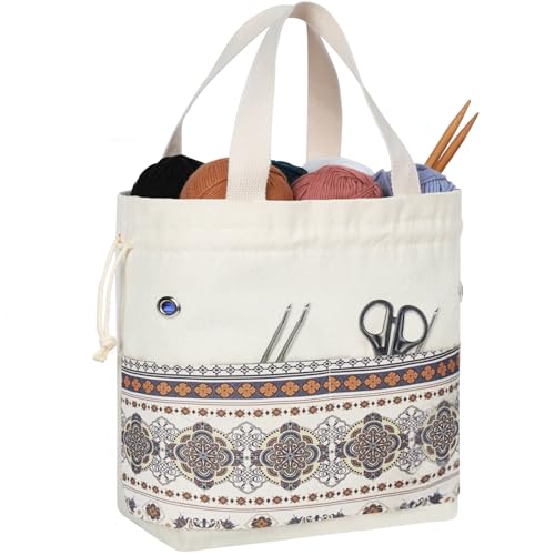 TOGETRUE Yarn Bag, Knitting Crochet Tote Bag, Yarn Storage Bags Organizer, Crochet bags for Crocheting Project, Store Skein Ball, Short Knitting Needle (Large, Brown Style) - color: Brown Style, size: Large