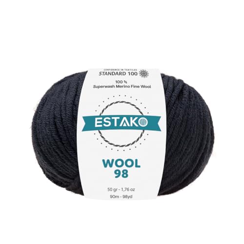 Estako Wool 98 100% Superwash Merino Wool Worsted Weight Yarn, Dark Navy | 1.76 oz, 98 yds, cyc 4 medium, aran, machine washable, 5 mm needles, 6 mm hook, 20 sts gauge, crocheting, sweaters - color: 6389 - Dark Navy, size: 1 Skein