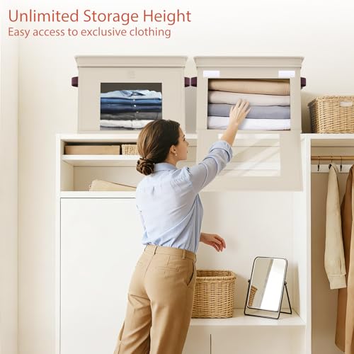Univivi Front Opening Storage Bins with Lids for Closet, Beige, 4 Pack | Foldable Fabric Storage Cubes, Large Closet Organizers and Storage with Clear Window & Handles for Clothes Storage - color: Light Beige, size: 16.5''-4 Pack