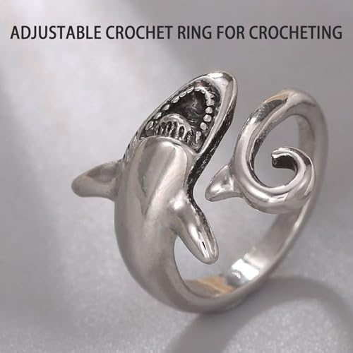 KYLELOVE Crochet Ring, Adjustable Yarn Tension Ring for Crocheting, 4 Pcs Knitting Finger Tensioner Loop Cat Peacock - color: 2 Pcs Shark