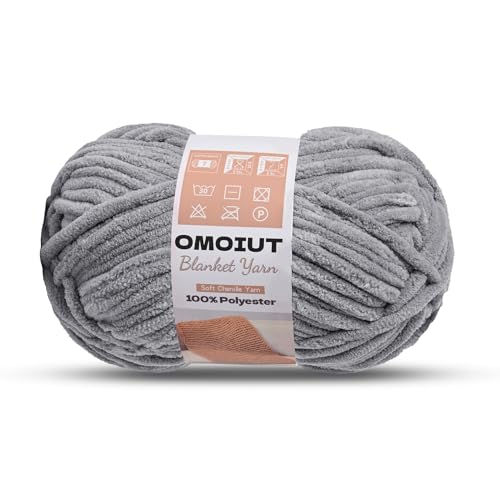 OMoiout Chunky Chenille Yarn for Crocheting, Soft Baby Blanket Yarn, #7 Super Bulky, Chunky Knit Blanket Crochet Yarn, 7 oz/109.4 yds Fluffy Velvet Amigurumi Yarn(Grayish) - color: [Grayish]