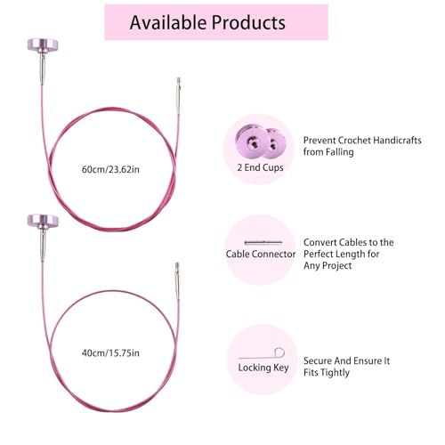 Yarniss Interchangeable Cable for Circular Knitting Needle, 16"/24" Flexible Circular Needle Cord with 360° Swivel, Red