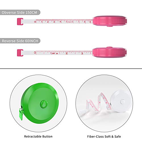 DiCUNO 3-Pack Soft Retractable Measuring Tape, 60-Inch 1.5 Meter, 3 Colors | Measuring Tape for Pocket, Body Tailor Sewing Craft Cloth Tape Measure, Color: White/Green/Pink - color: 3 Colors (White/Green/Pink)