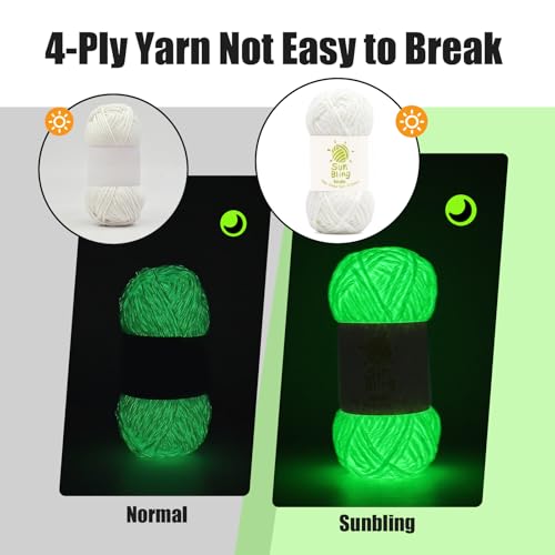 Crochet Yarn Glow in The Dark, SunBling Luminous 3 Pack of 5.29Oz/230Yards Acrylic Yarn for Handicraft Knitting, Light#3 Worsted Yarns Ideal for Beginners Adults, DIY Women Birthday Gift (Fresh Green) - color: Fresh Green