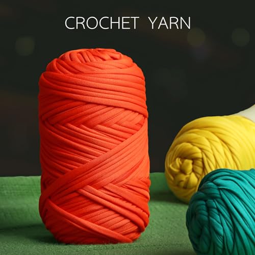 Mooaske 2 Pack T-Shirt Crochet Yarn for DIY Knitting Crochet Cloth Blanket Bag Dolls - 400g Chunky Thick Yarn for Crocheting with Polyester-Spandex Blend Elastic Fabric (Beige+Purple) - color: Beige+Purple