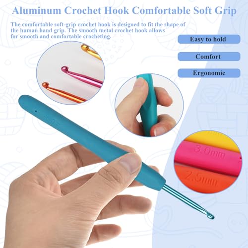 Coopay Crochet Hooks Set-Ergonomic Soft Grip Metal Crochet Needle (2mm-6mm) | Crochet Hook for Arthritic Hands, Crochet Accessories with Stitch Marker-Best DIY Craft Gift for Beginners Mother Girls - color: Ergonomic Metal Hook Set