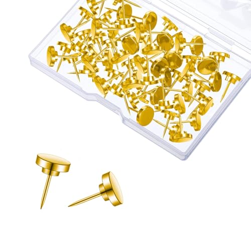 Gold Heavy Duty Thumb Tacks, Push Pins for Upholstery and Carpets, Decorative Flat Tacks for Wood, Fabric, and More, 50 Pcs - color: Gold